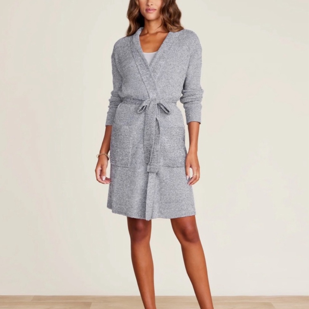 Barefoot Dreams CozyChic Lite Ribbed Robe S / M in Pacific Blue Pearl (Gray) - Picture 11 of 11